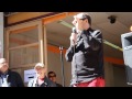 Parlament de Jordi Soler, del Centre Social de Sants, amb motiu de l·acte d·hissada de l·estelada a la façana d·aquesta entitat.