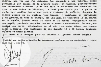 Documents inèdits demostren que Garzón coneixia les tortures a independentistes de l·any 1992Mentre Garzón assegura que mai ningú no ha denunciat davant seu haver estat torturat, la Directa treu a la llum uns documents amb la signatura del jutge on els detinguts del 92 relaten els mètodes de tortura a què van ser sotmesos. Es tracta de les declaracions que van fer els encausats davant el jutge instructor i que contenen el relat de les vexacions, les amenaces i els maltractaments físics i psicològics que van patir. Garzón en va fer cas omís. + info: La Directa - Documents inèdits demostren que Garzón coneixia les tortures a independentistes de l·any 1992