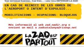 Presentació del Comitè Suport ZAD Catalunya.Dissabte 30 de gener a les 18.30h. a l·Ateneu Llibertari de Sants.Actualització de la lluita a la Z.A.D. de Notre-Dame des Landes: ·Bloquejos, mobilitzacions i ocupacions·. A càrrec del Comitè de Suport de la ZAD a Catalunya.