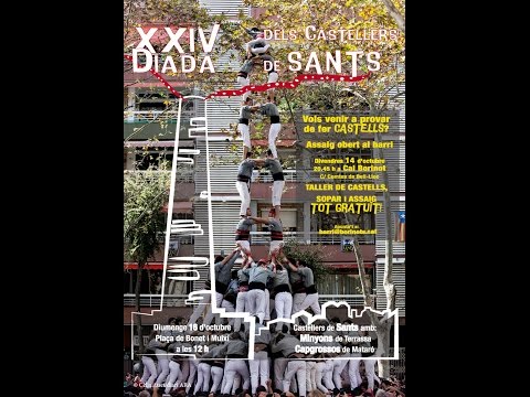 Actuació en motiu de la XXIV Diada dels Castellers de Sants amb els Minyons de Terrassa i els Capgrossos de Mataró a la Plaça Bonet i Muixí